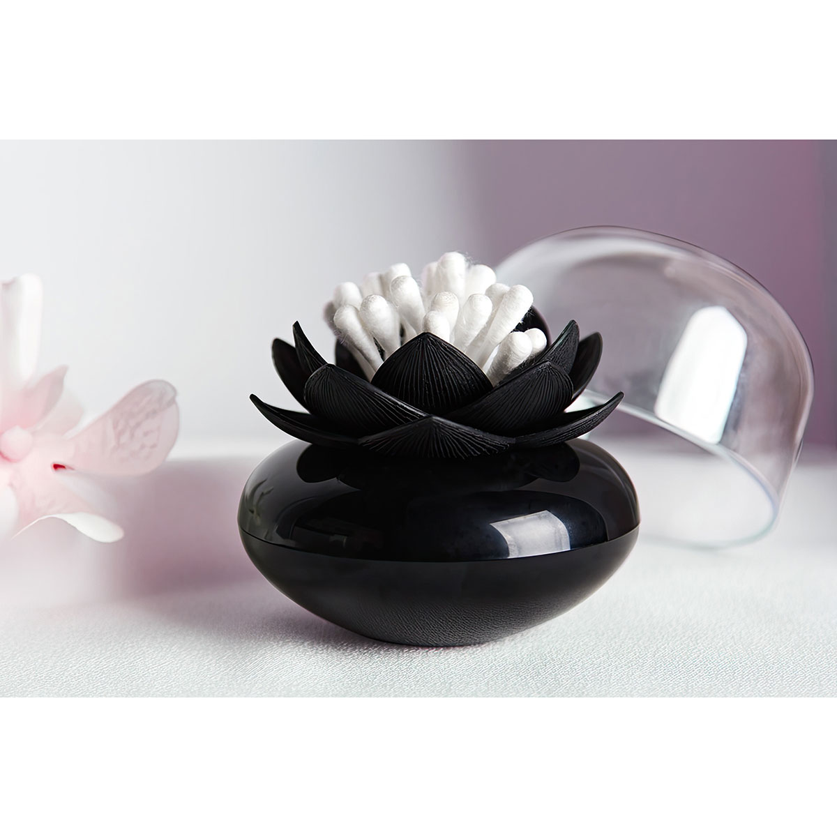 Контейнер для ватных палочек Qualy Lotus, черный