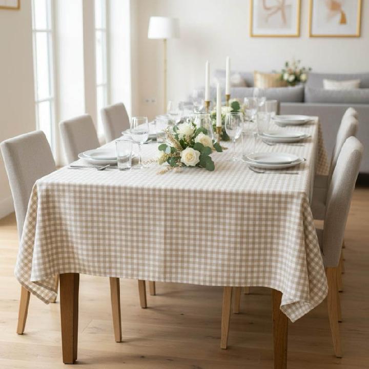 Скатерть Elpida Клетка бежевая крупная 150x250см