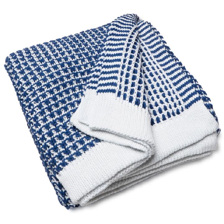 Плед Gant Home Hook Knit, белый с синим