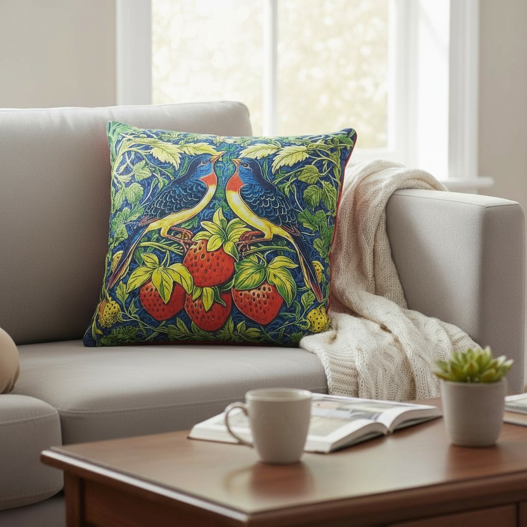 Подушка декоративная Фабрика Моррис Две птички и клубника Моррис