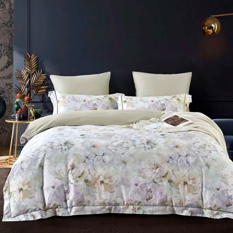 Комплект постельного белья евро Anabella Asabella, цветы на бледно-оливковом