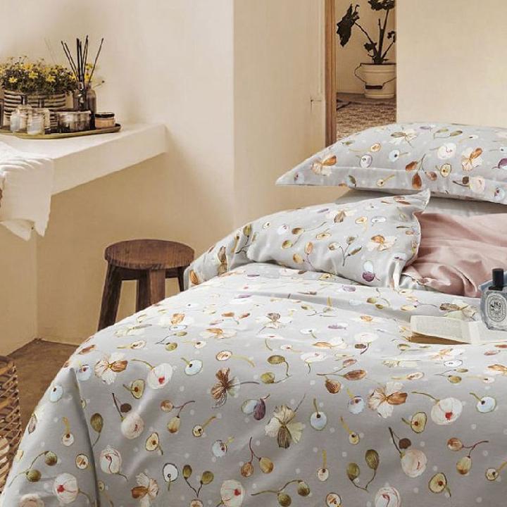 Комплект постельного белья евро Anabella Asabella, цветы на светло-сером