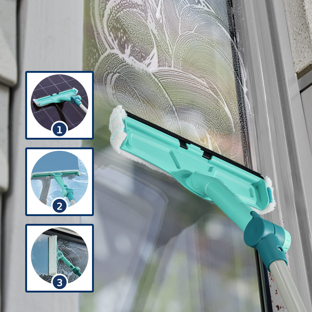 Щетка Leifheit W&F Cleaner L для мытья окон с губкой и телескопической ручкой, 130-210см