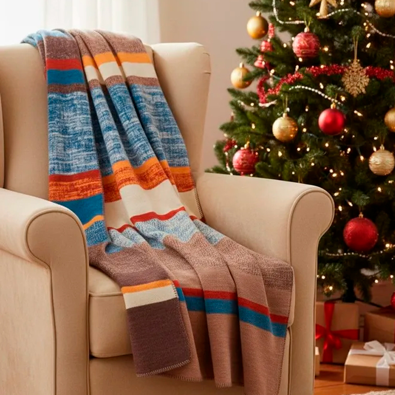 Плед 200x220см Pappel Cotton, голубой с бежевым