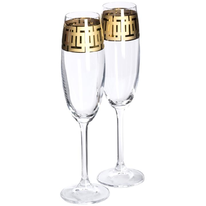 Набор бокалов для шампанского 220мл Crystalite Bohemia Колибри греческий узор, 2шт