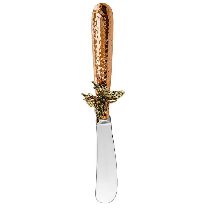Нож для масла Кольчугинский мельхиор Бабочки медный кованый с чернью