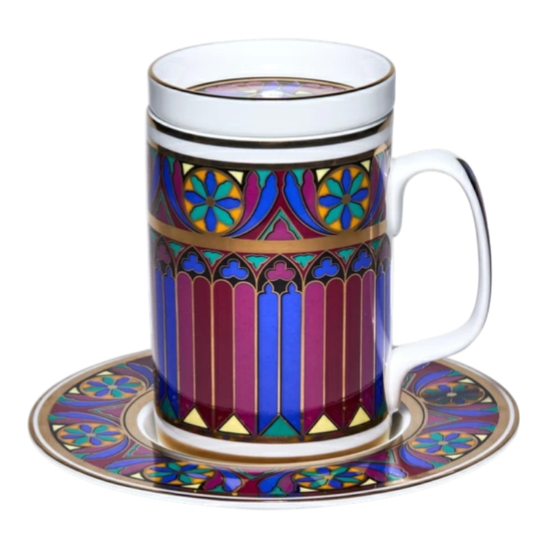 Кружка с блюдцем и крышкой Императорский фарфоровый завод Готический 390мл