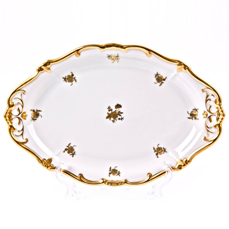 Блюдо овальное Weimar Porzellan Роза Золотая 32см