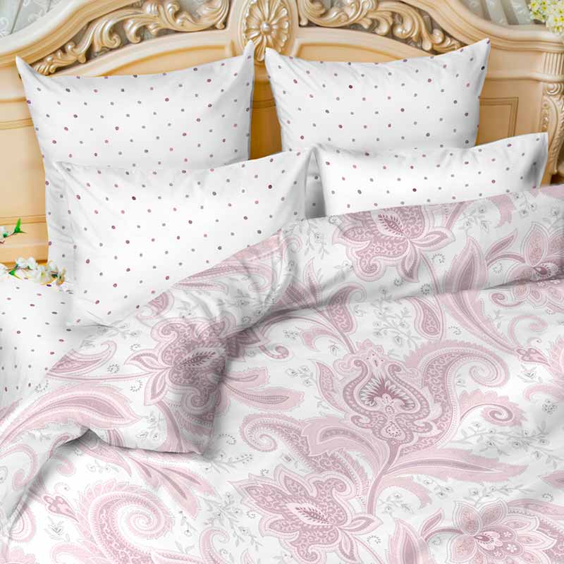 Комплект постельного белья семейный Balimena Pallazio, белый с розовым