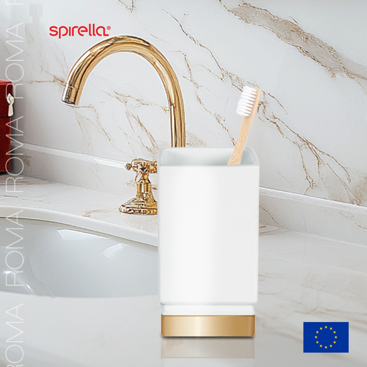Стакан для зубных щеток Spirella Roma, белый с золотом