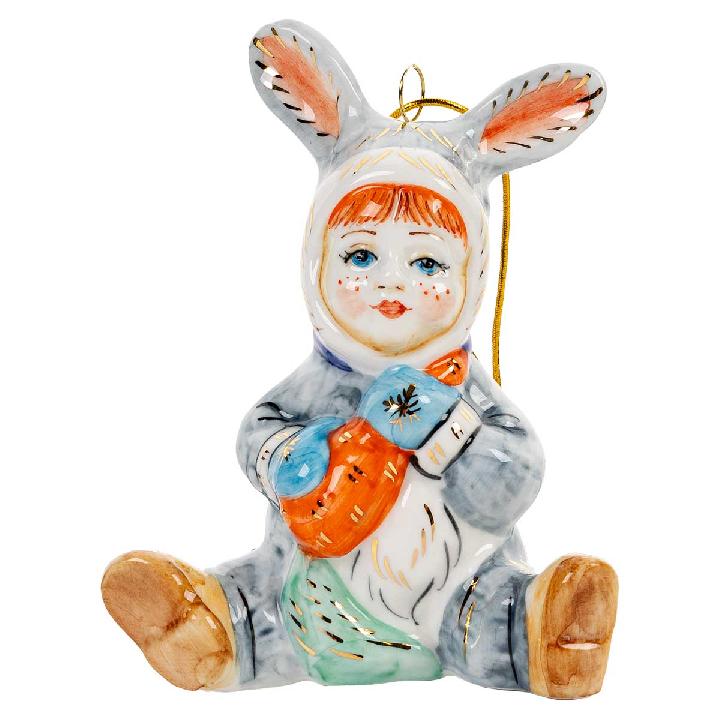Елочная игрушка Лефортовский фарфор Малыш в костюме зайчика
