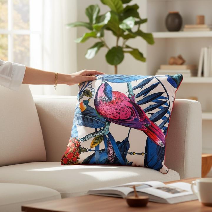 Подушка декоративная Фабрика Дивные птицы Розовая птичка на ветке