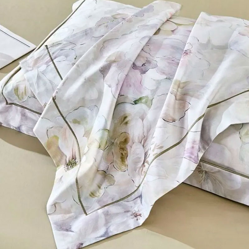 Комплект постельного белья евро Anabella Asabella, цветы на бледно-оливковом