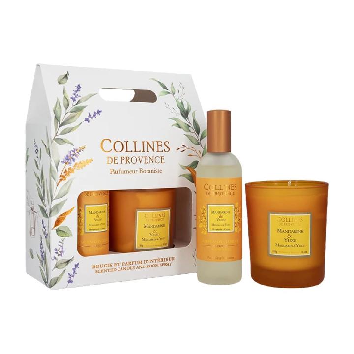 Набор подарочный Collines de Provence Мандарин и Юзу: спрей 100мл и свеча 180г