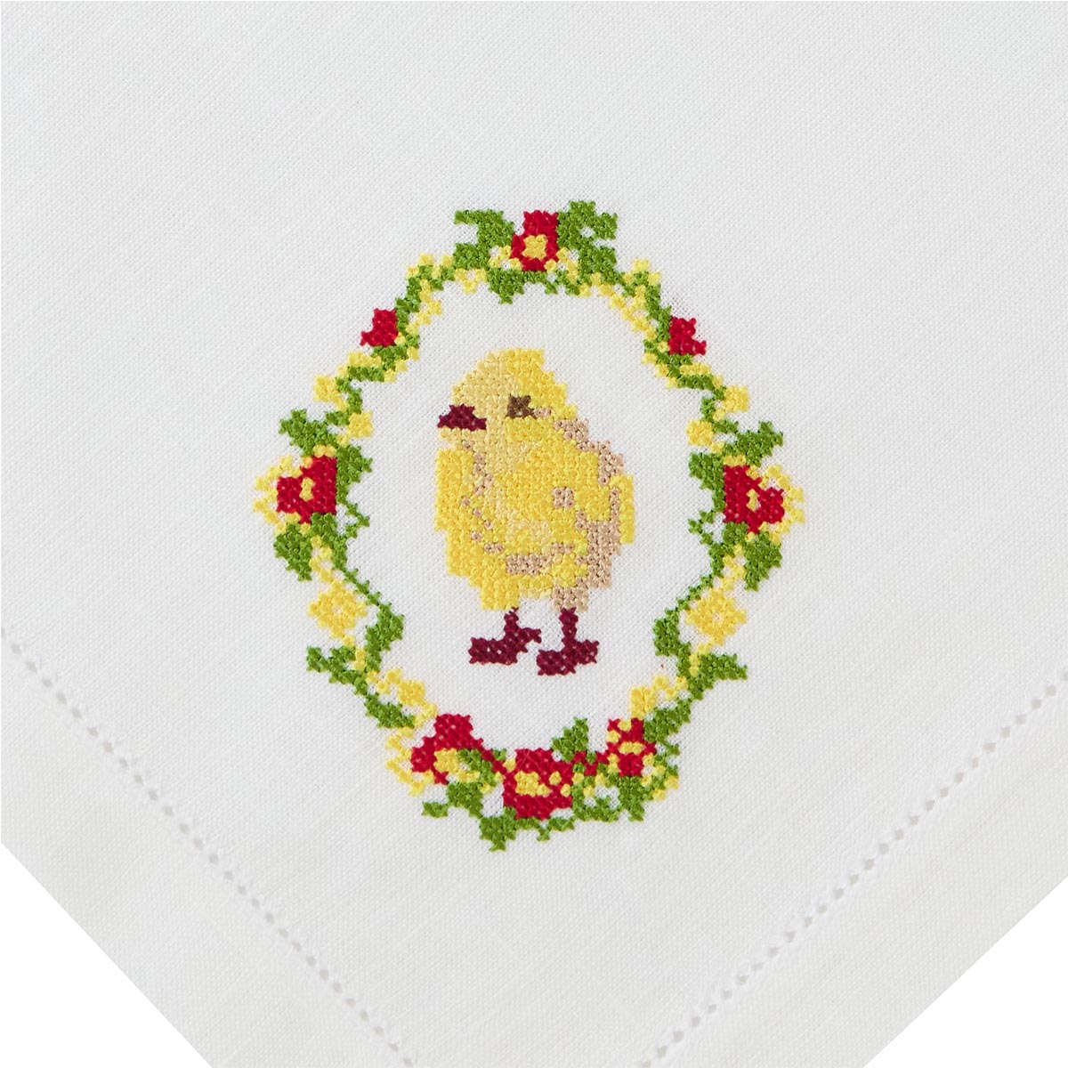 Салфетка сервировочная Amitile Пасха Пасхальный цыпленок 43х43см лен белый, вышивка цветная