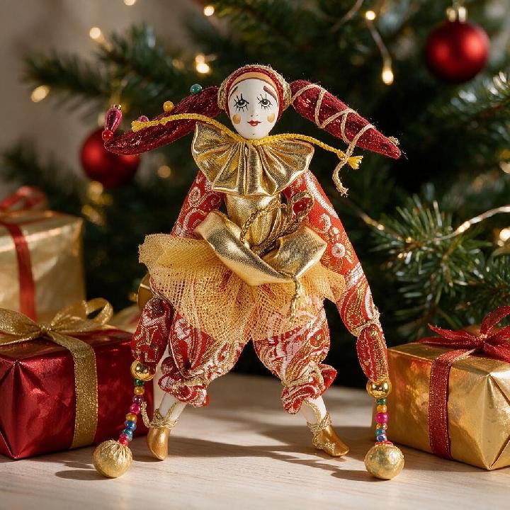 Елочная игрушка Кукольная мастерская на Ланском Клоун парчовый в двурогом колпачке