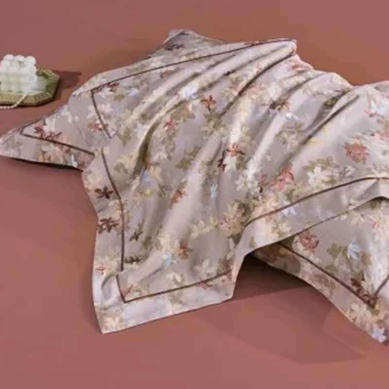 Комплект постельного белья евро Anabella Asabella, цветы на светло-коричневом