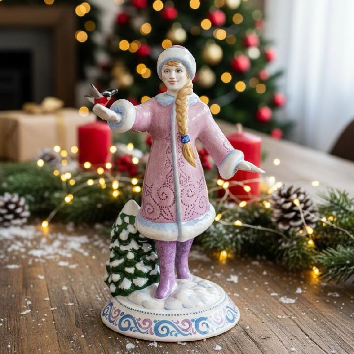 Статуэтка Ярославская Керамическая Мануфактура Снегурочка в розовой шубке