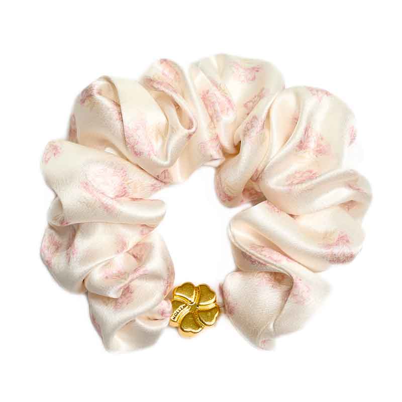 Шелковая резинка для волос Mollen Пионы белая