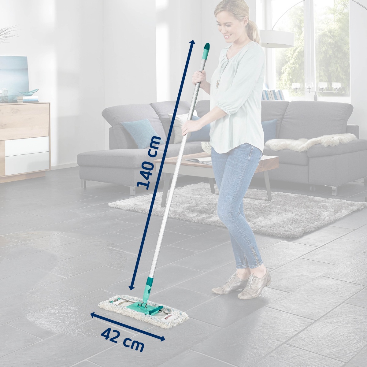 Швабра с рифленой ручкой Leifheit Hausrein micro duo, цвет серебряный
