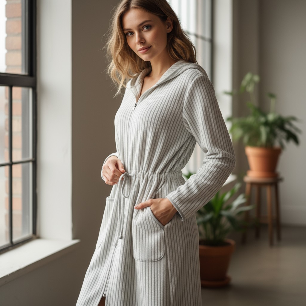 Халат женский на молнии Cawo размер 38, светло-серый