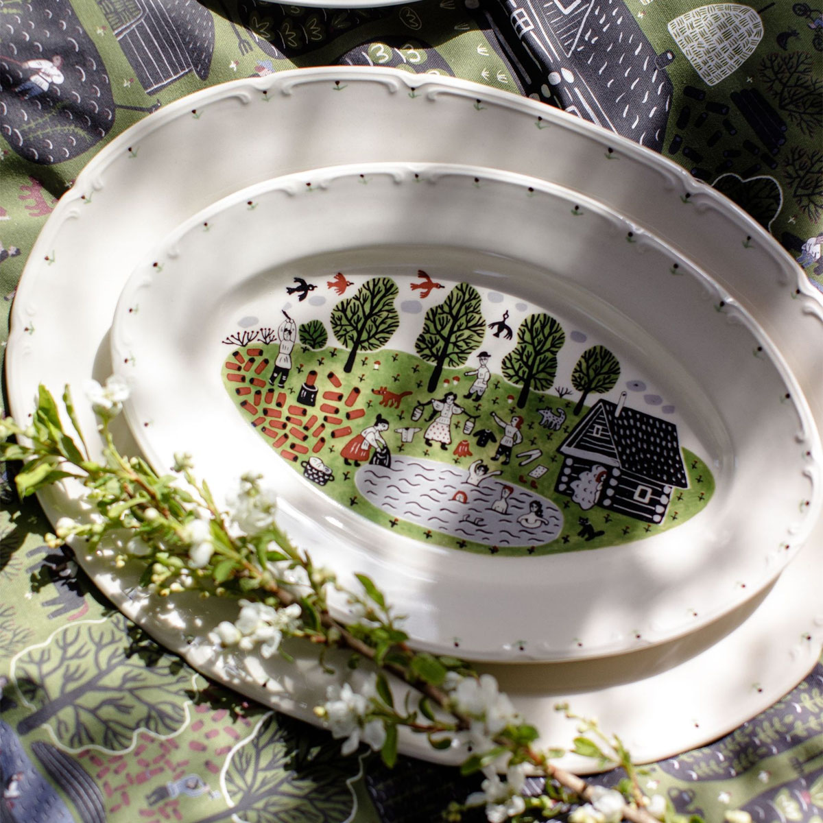 Блюдо овальное Дымов Керамика Огород Уткина Деревня 29x20см