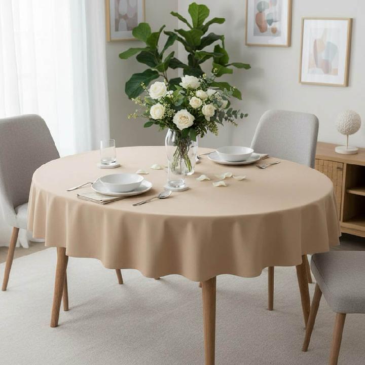 Скатерть круглая Elpida Бежевая однотонная 170см