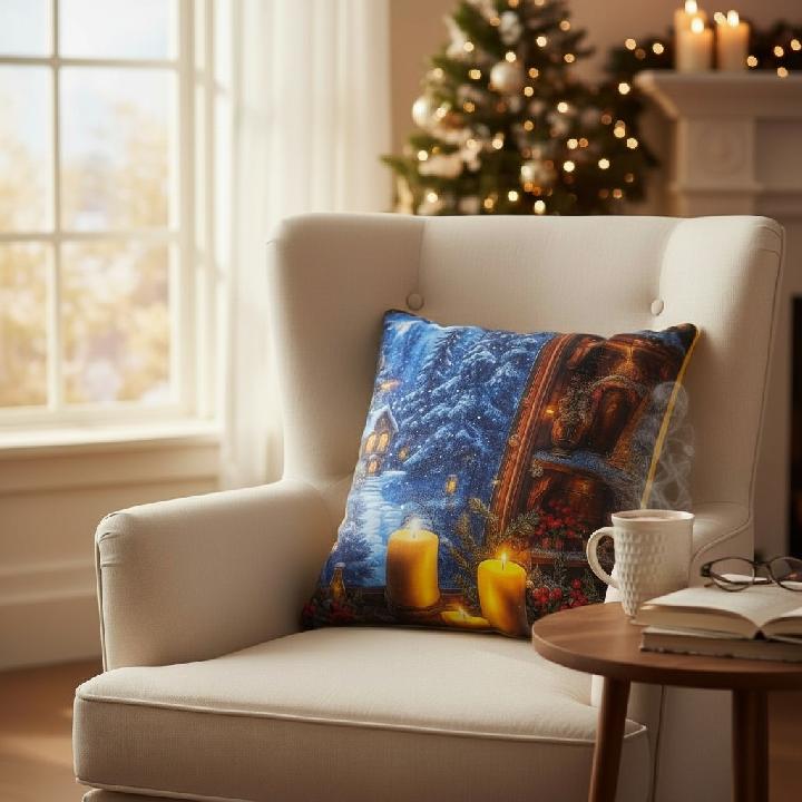 Подушка декоративная Фабрика Новый год Рождественские белые три свечи