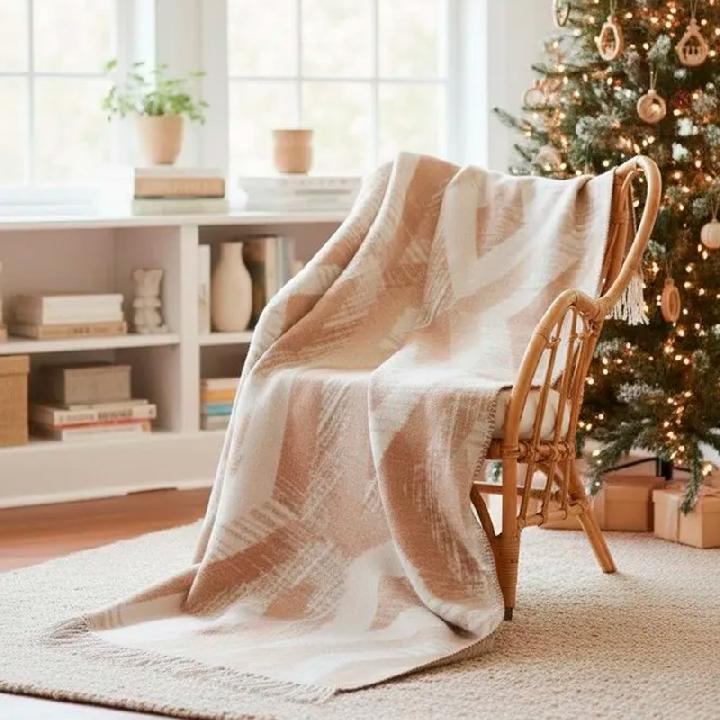 Плед 150x200см Pappel Scotch Jacquard, белый с бежевым