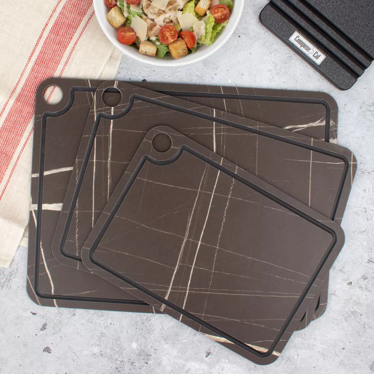 Набор разделочных досок на подставке ComposeEat Elegance мрамор Сахара Brown, 3шт