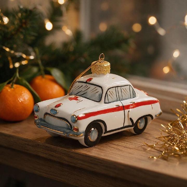 Елочная игрушка Лефортовский фарфор Автомобиль Скорая