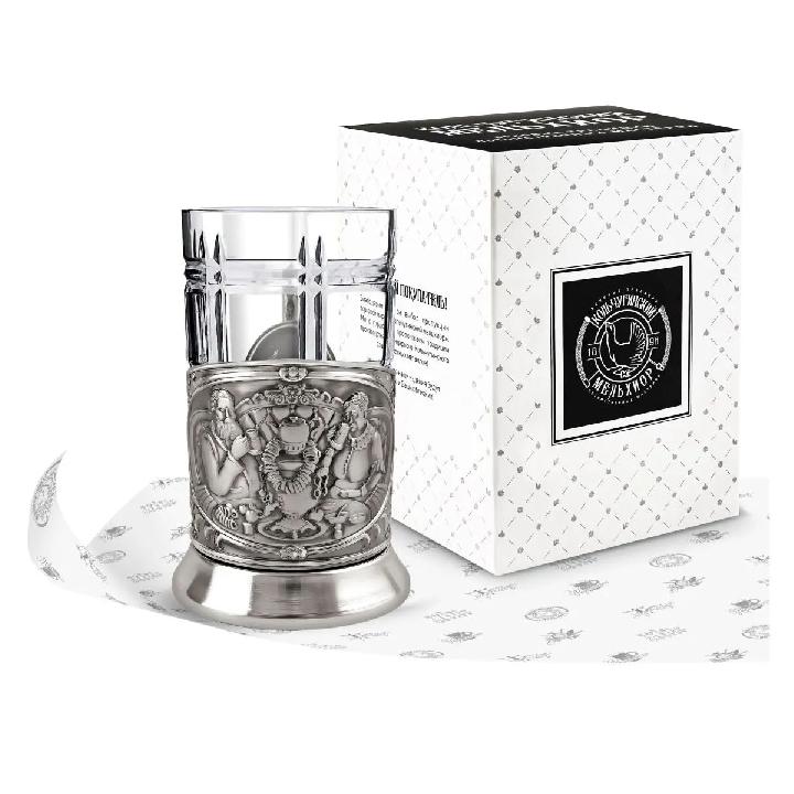 Стакан в подставканнике Кольчугинский Мельхиор Семья Русское чаепитие