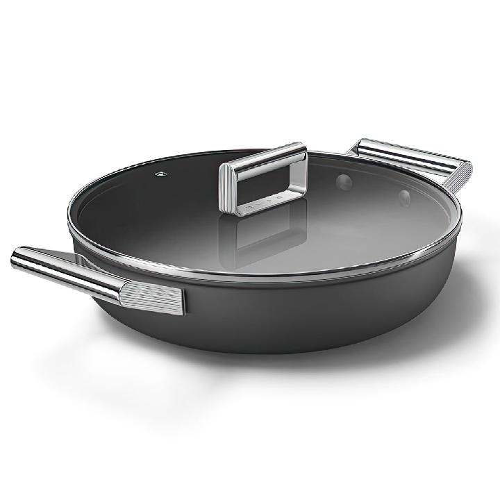 Сковорода глубокая с крышкой Smeg 50’s Style 28см, black