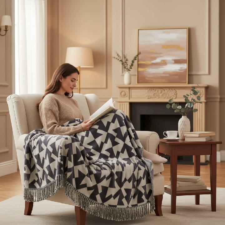 Плед 150x200см Pappel Scotch Jacquard, серый с белым