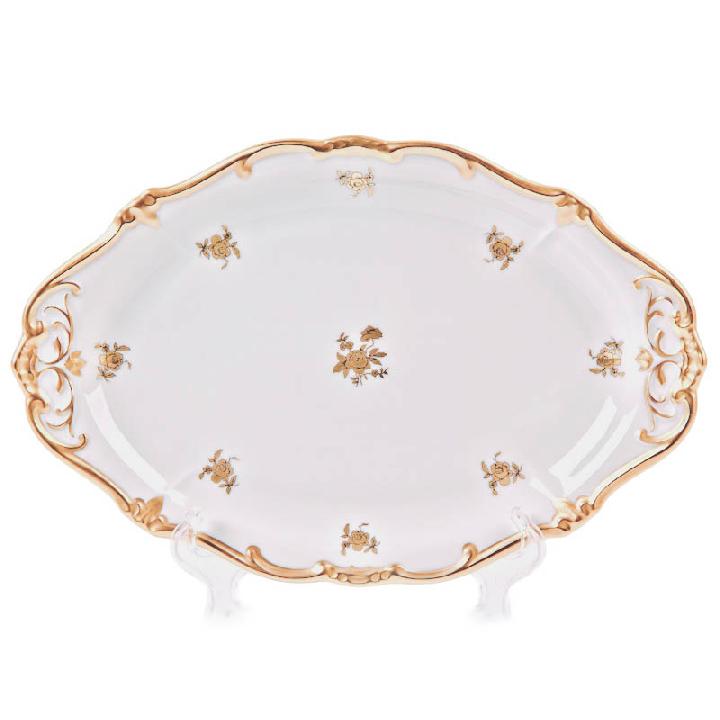 Блюдо овальное Weimar Porzellan Роза Золотая 28см
