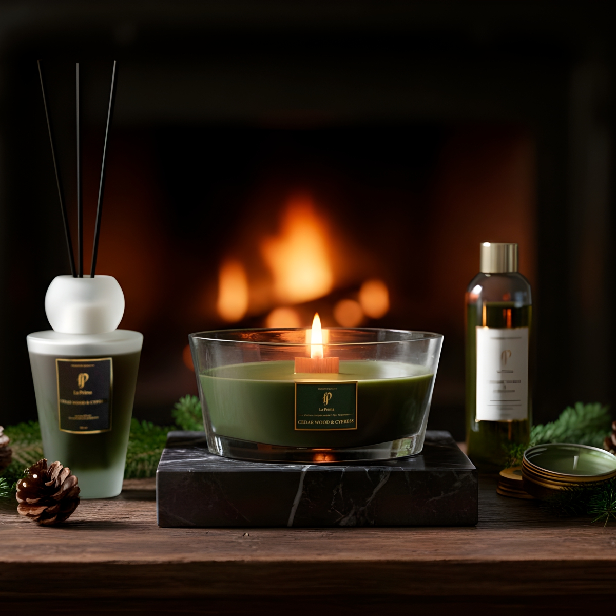 Свеча ароматическая La Prima Cedar wood & Cypress (Кедровое дерево и кипарис)