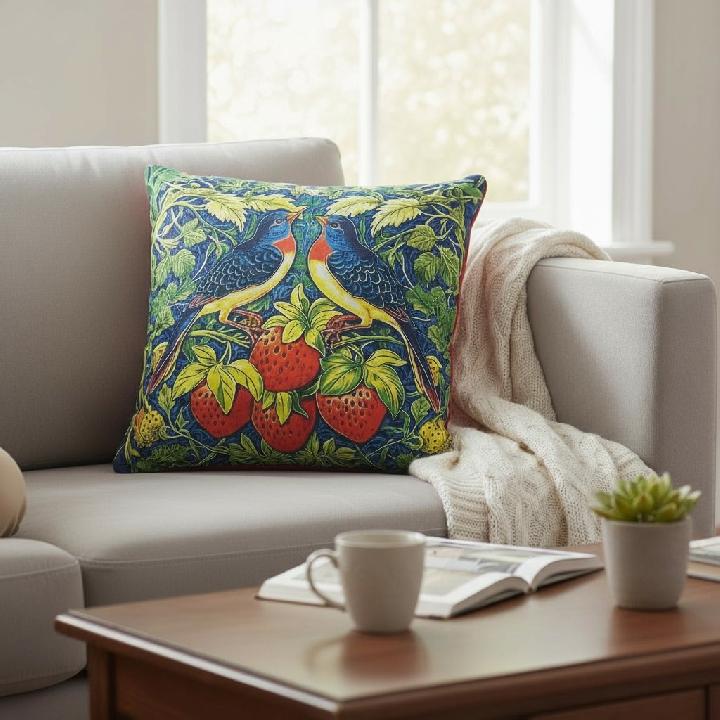 Подушка декоративная Фабрика Моррис Две птички и клубника Моррис