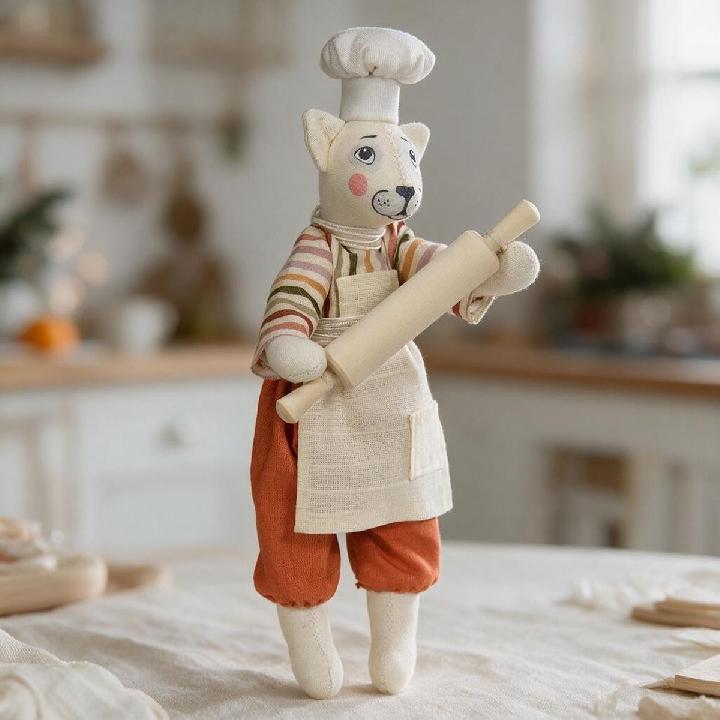 Елочная игрушка Кукольная мастерская на Ланском Кот повар со скалкой