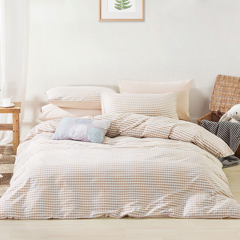 Комплект постельного белья семейный Pappel Chessboard pink, бежево-розовая клетка