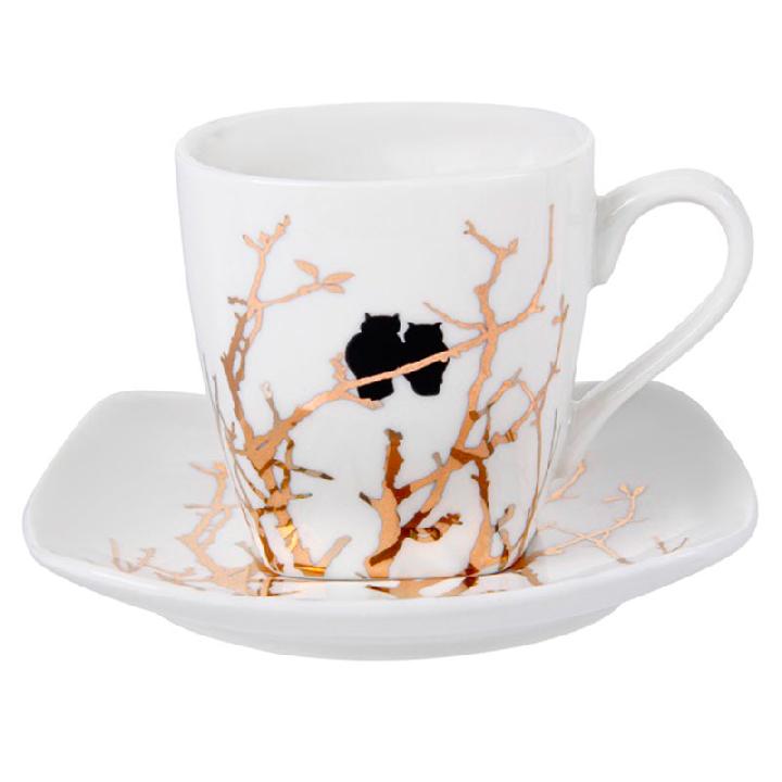 Чашка кофейная с блюдцем Elen Dekor Золотые совушки
