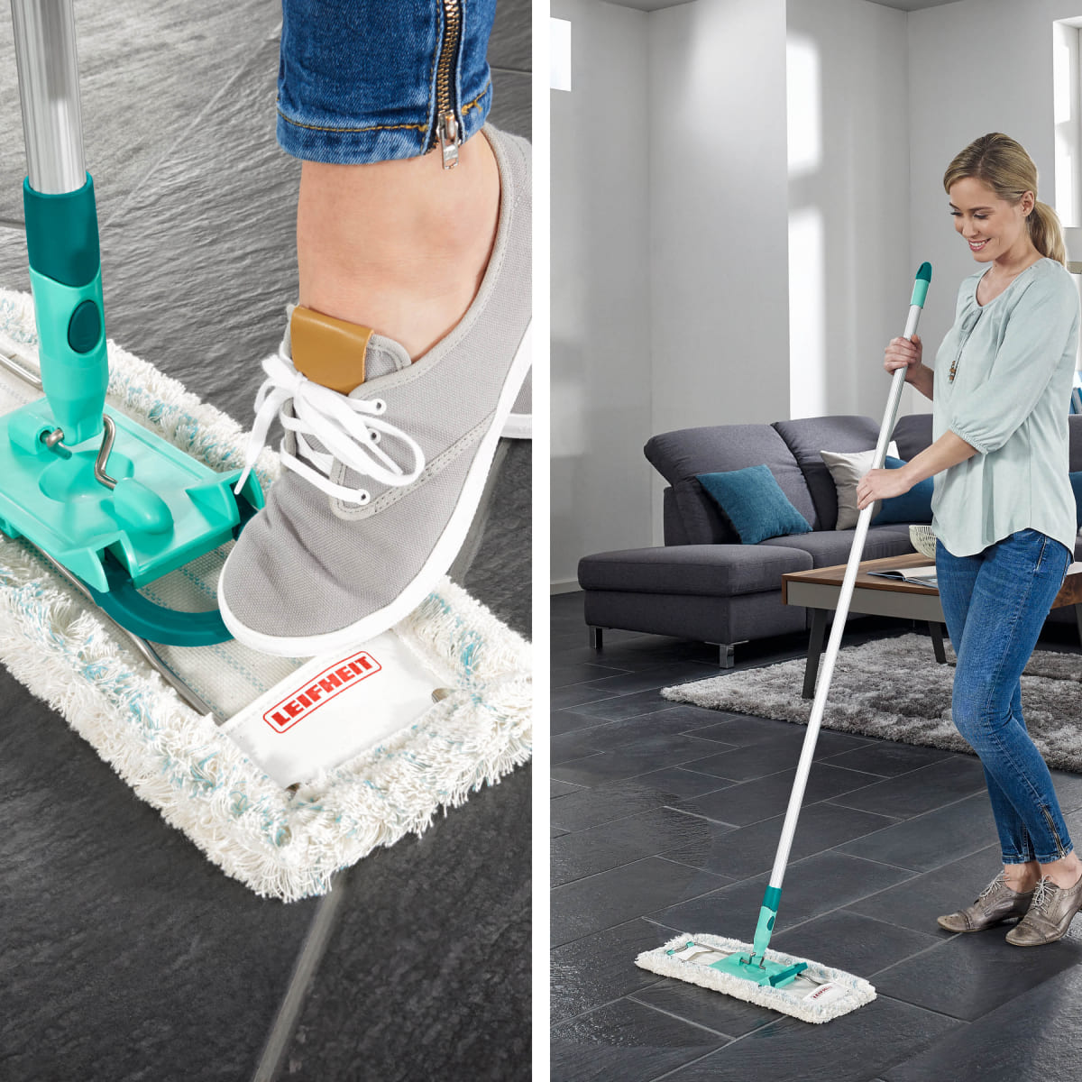 Швабра с рифленой ручкой Leifheit Hausrein micro duo, цвет серебряный