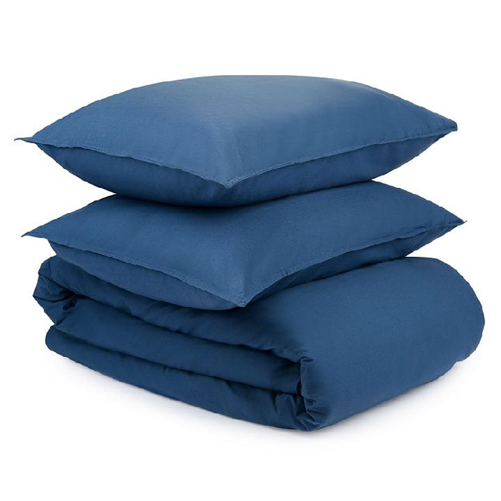 Комплект постельного белья евро Tkano Essential темно-синего цвета