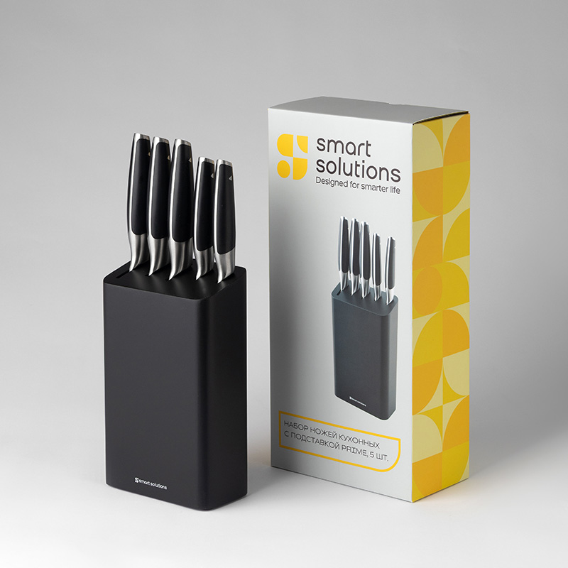 Набор ножей кухонных с подставкой Smart Solutions Prime 5шт, черный