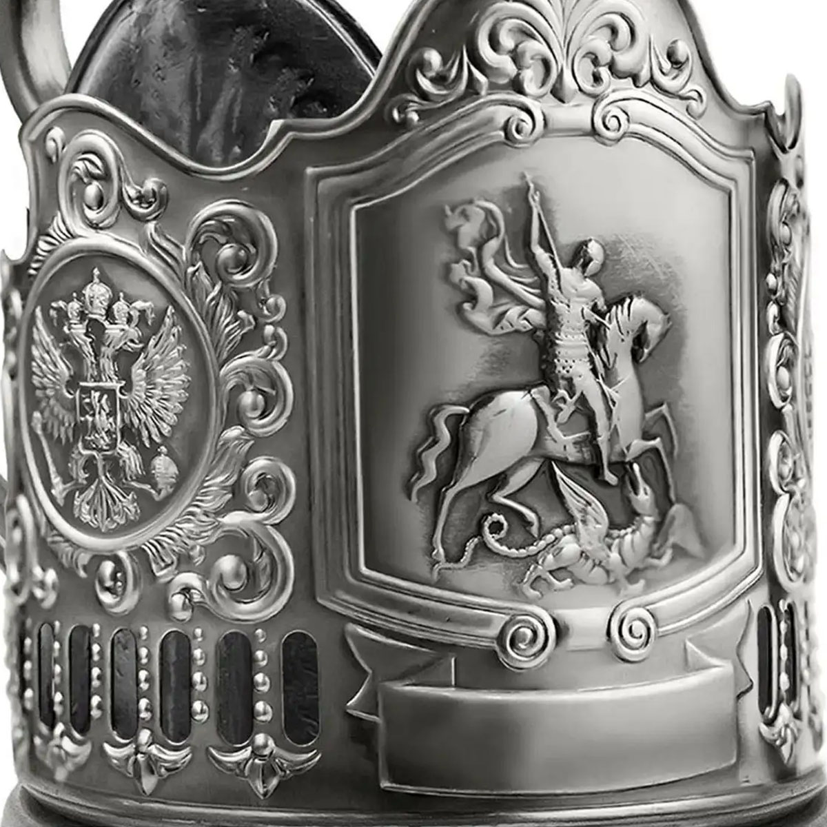 Стакан в подставканнике Кольчугинский Мельхиор Патриот Георгий Победоносец