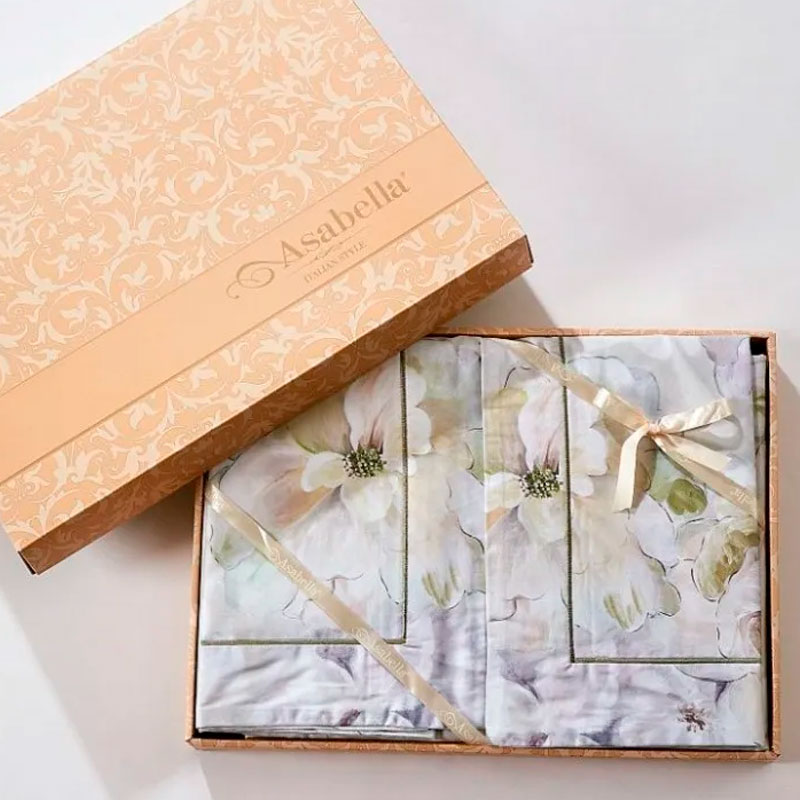 Комплект постельного белья евро Anabella Asabella, цветы на бледно-оливковом