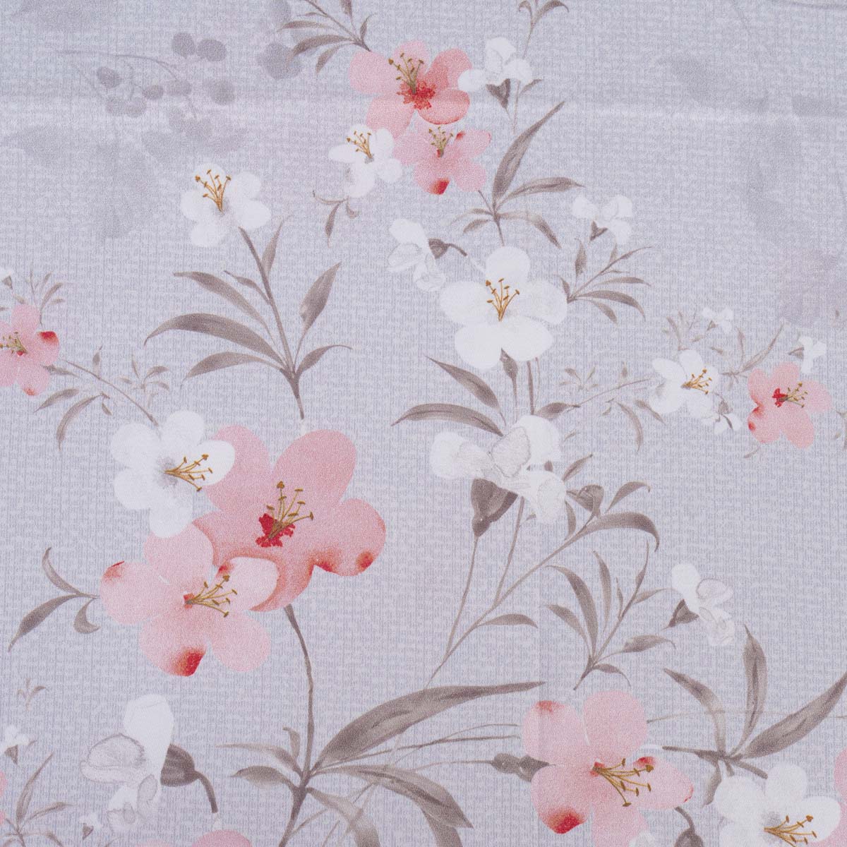 Комплект постельного белья семейный Pappel Sakura, цветы на сером