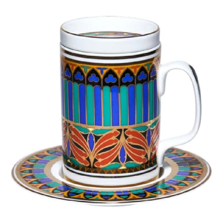 Кружка с блюдцем и крышкой Императорский фарфоровый завод Готический