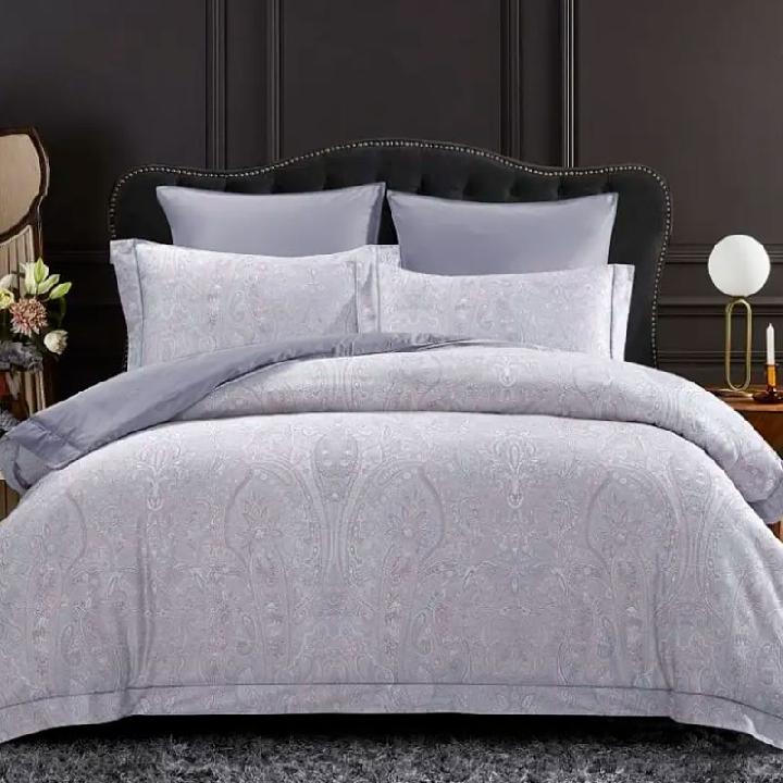 Комплект постельного белья евро Anabella Asabella, узор пейсли на светло-сером