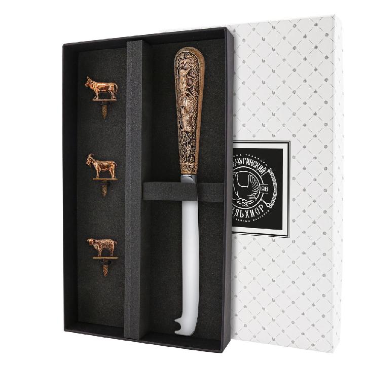 Набор для сыра Кольчугинский Мельхиор Охотничий домик Лось