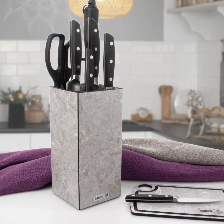 Подставка для кухонных ножей универсальная ComposeEat Elegance, белый камень